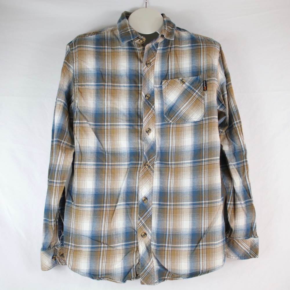 Timberland Pro Cream, Brown & Blue Long Sleeve Button Up Flannel Men's Size M